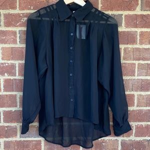 Mimi Chica NWT Sheer Black Long Sleeved Button Down Chiffon blouse